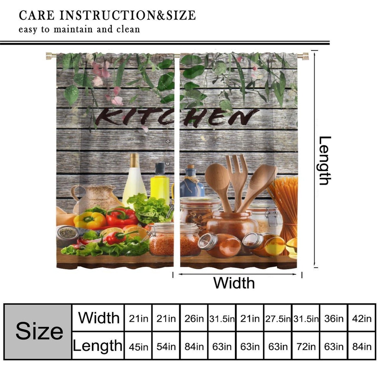 Farmhouse Kitchen Curtains Rustic Kitchenware Colourful Rustic Nature Botanical Chef Cutlery Spoon Cooking Rod Pocket Window Treatments for Living Room Bedroom 2 Panel Set 41" x 45" (No Blackout)