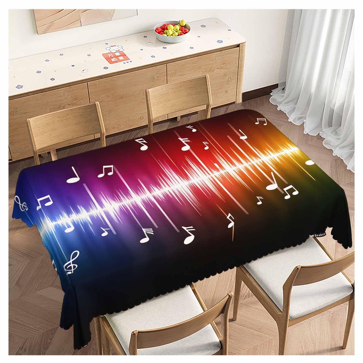 Beabes Music Notes Dinner Tablecloth Table Cover, Rainbow Spectrum Pulse Music Notes Hippie 52x70 Inch Table Cloth Dust-Proof Table Cover Protector for Home Restaurant Picnic Camping BBQ