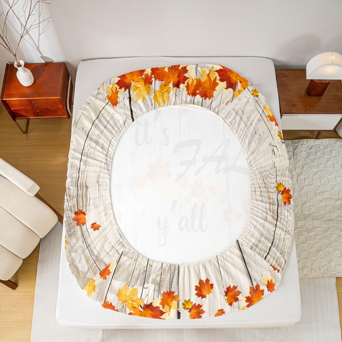 Fall Maple Leaves Sheet Set Queen Autumn Nature Botanical Bed Sheets Rustic Farmhouse Fall Bedding Set For Kids Adults Soft Breathable Fitted Sheet Orange Gold Beige Flat Sheet 2 Pillow Cases
