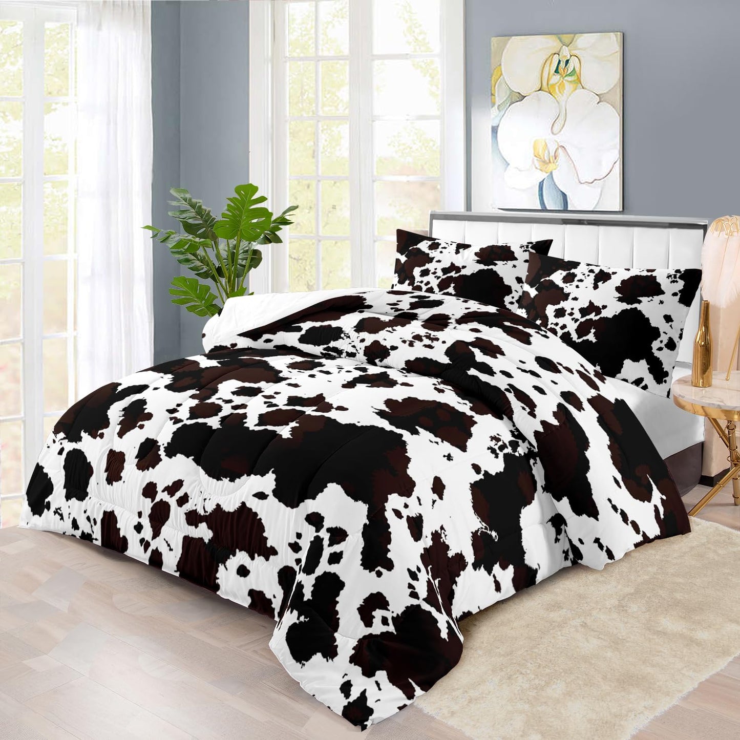 llyxsesty Western Comforter Set King Animal Cow Print Comforter Set King Boys Black and White Farmhouse Bedding Quilt Girls Cowboy Bedding Western Room Decor Cow Print Country Quilt