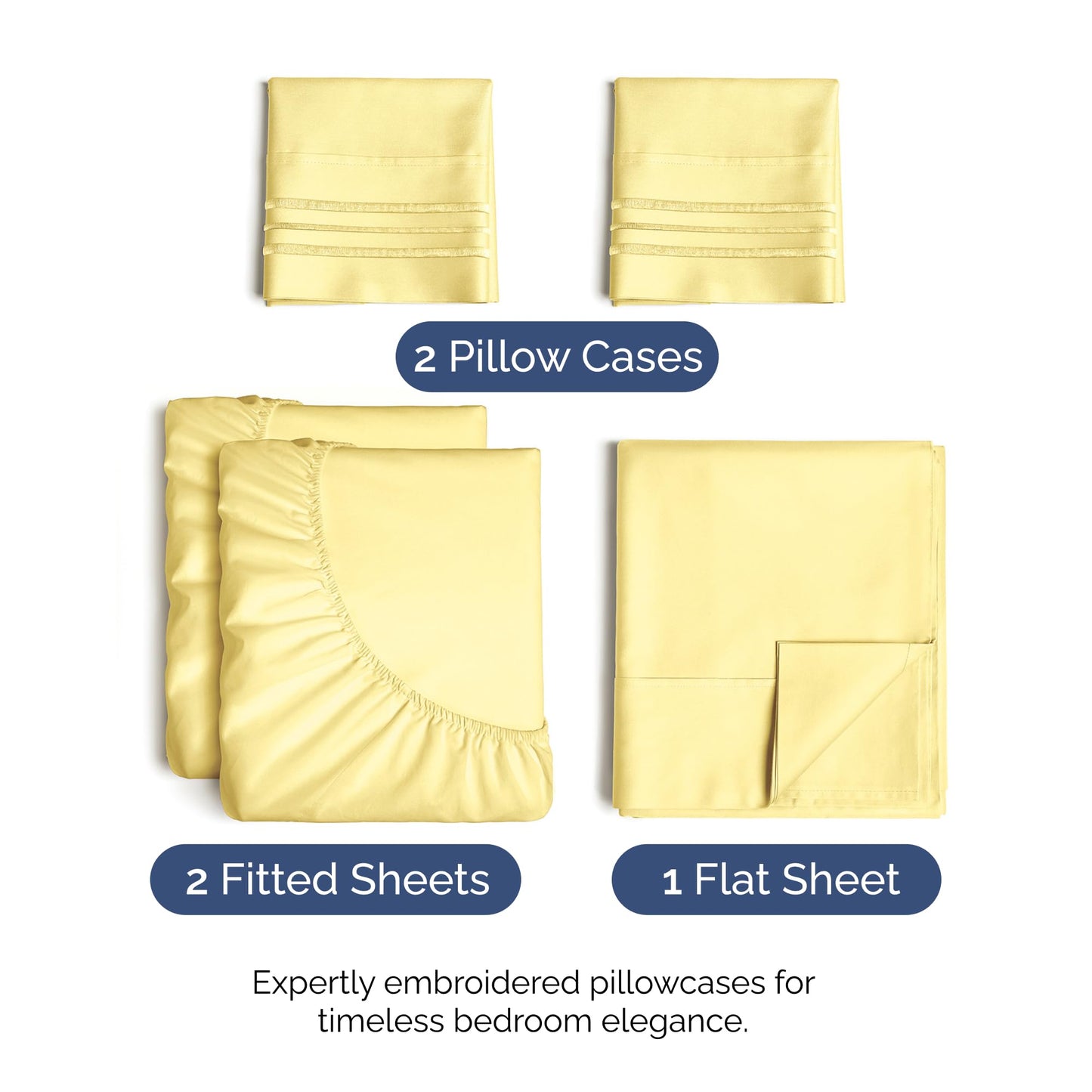 Split King Size 5 Piece Sheet Set - Comfy Breathable & Cooling Sheets - Hotel Luxury Bed Sheets for Women & Men - Deep Pockets, Easy-Fit, Soft and Wrinkle Free Sheets - Yellow Oeko-Tex Bed Sheet Set