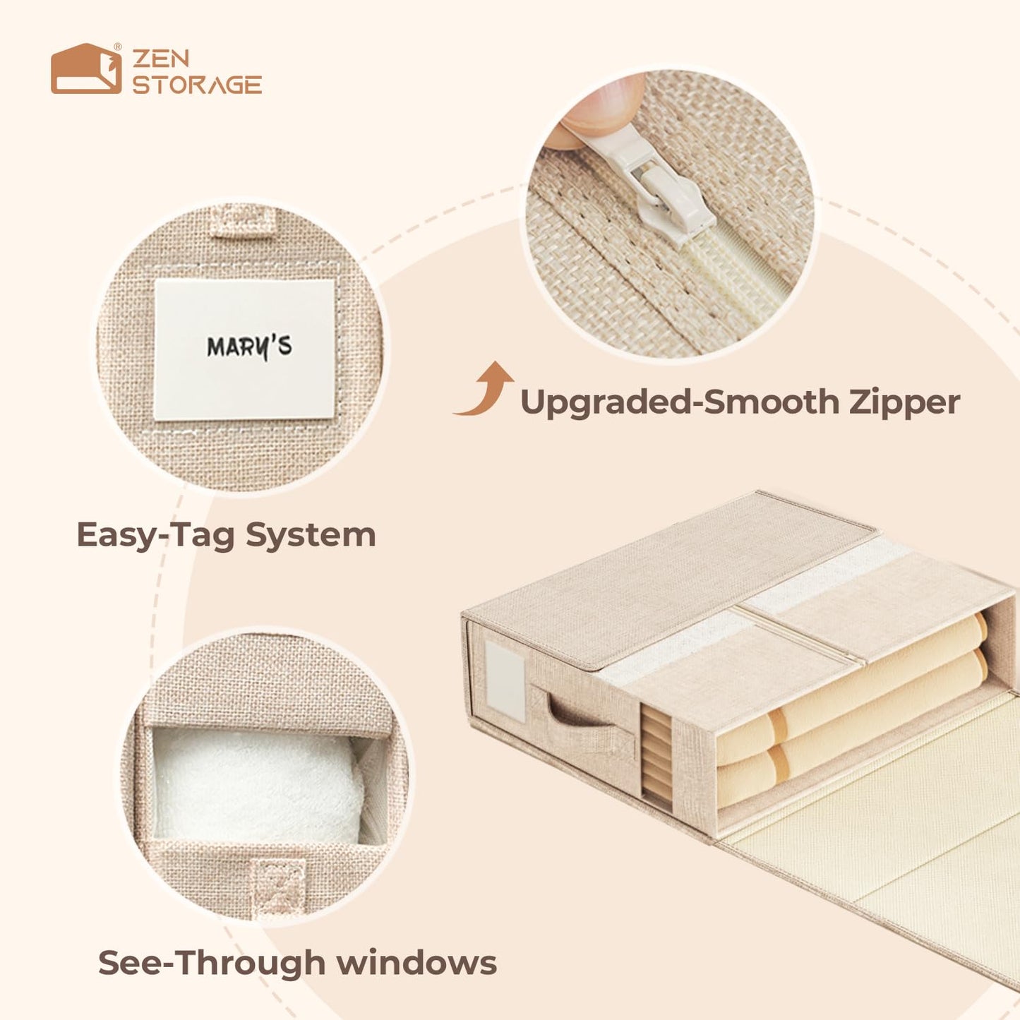 4 Pack Sheet Storage Organizer (King & Queen Size) with handle, Foldable Sheet Set Organizer for Linen Closet, Sheet Organizer for Blanket, Coverlet and Towel, Beige