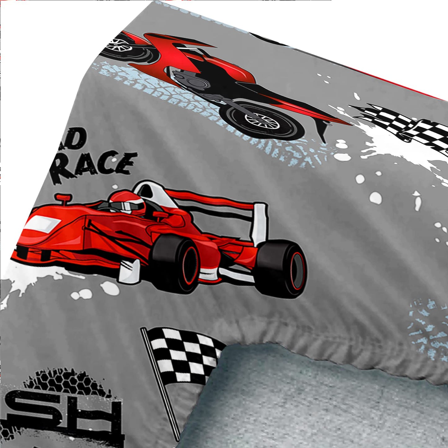 Axolotl Twin Racing Car Bedding Set, 4Pcs Red & Grey Car Bed Sheets with 1 Fitted Sheet 1 Flat Sheet 2 Pillowcases for Boys, Girls, Adults & Kids