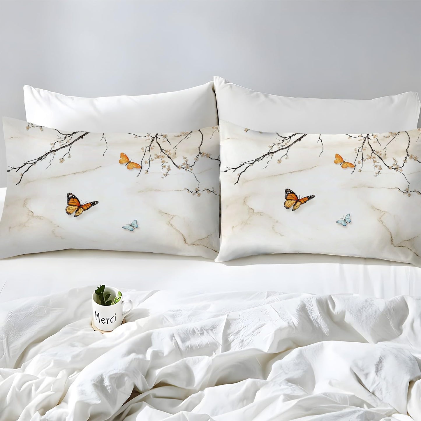 Bhoyctn Chinese Style Printed 4-Piece Extra Soft King Bedding Sheets & Pillowcase Set, Deep Pocket up to 16 in Mattress, Chinese Style Painting Butterflies Bed Sheet Set for Women, Menfor