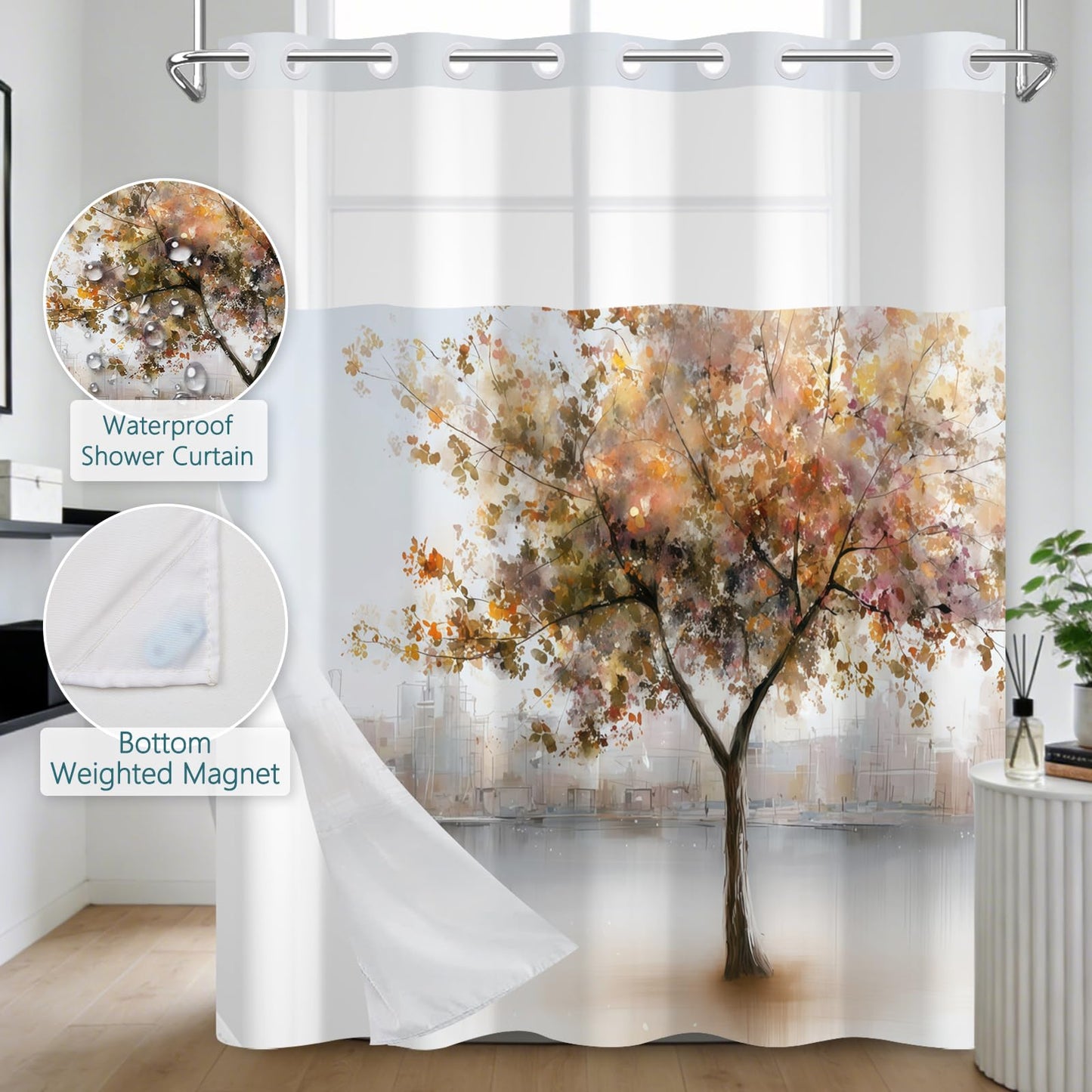 NAEMBCU No Hook Abstract Shower Curtain with Liner 71 x 74 Inch