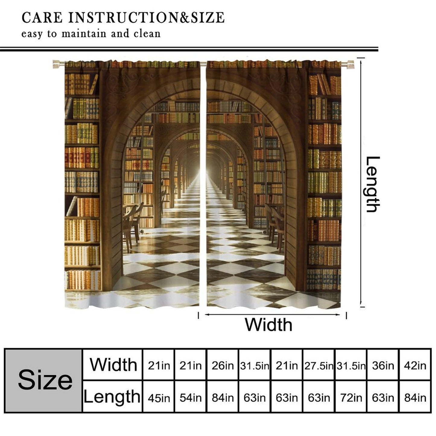 Nsbul Bookshelf Curtains, Vintage Library Books Window Treatments Antique Wooden Bookcase Drapes for Bedroom Living Room, 42" W X 45" L (No Blackout)