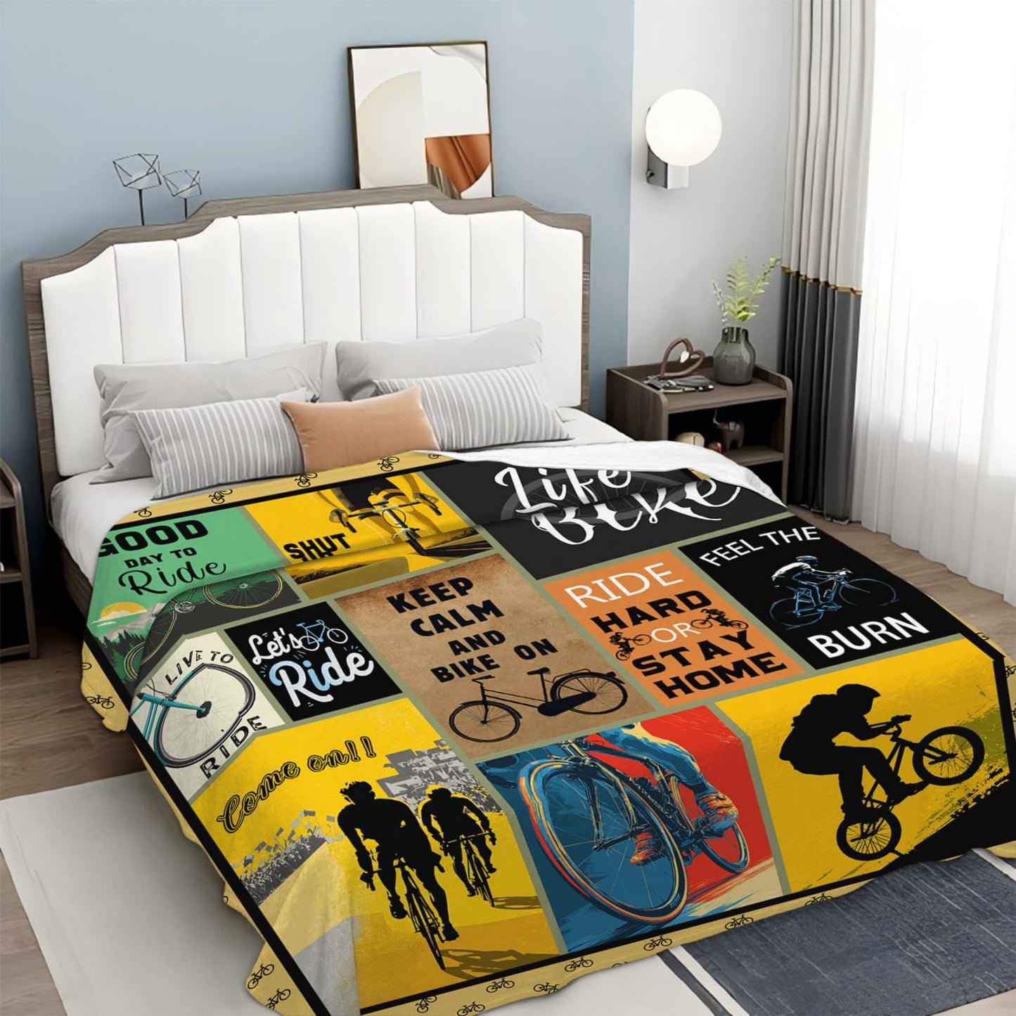 Bicycle Cycling Blanket for Mens, Bike Flannel Throw Blanket, Fleece Soft Cozy Stuff Blankets Gift for Women Men Couch Sofa Bed 50" x 40"