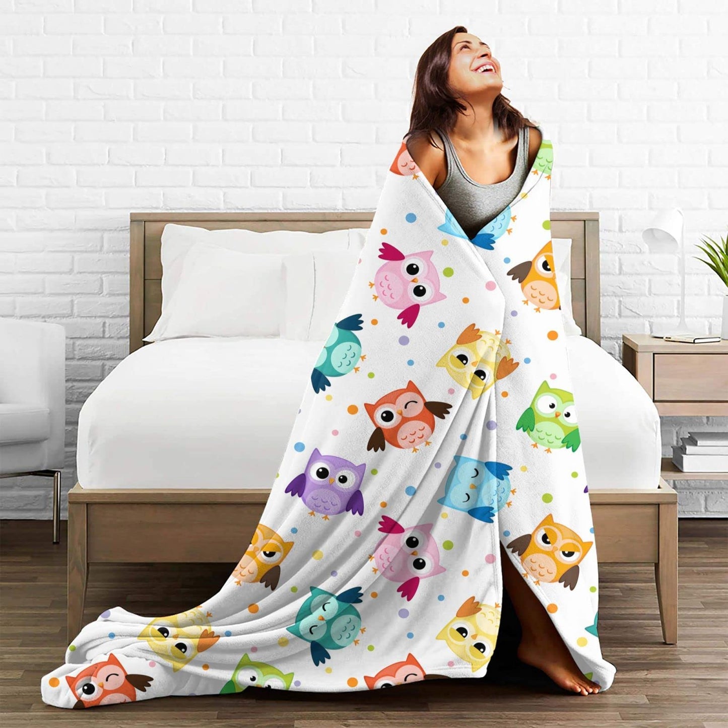 Cute Owl Throw Blanket Soft Bed Blankets Lightweight Cozy Plush Flannel Fleece Blanket for Sofa Couch Bedroom 50"x40" Small