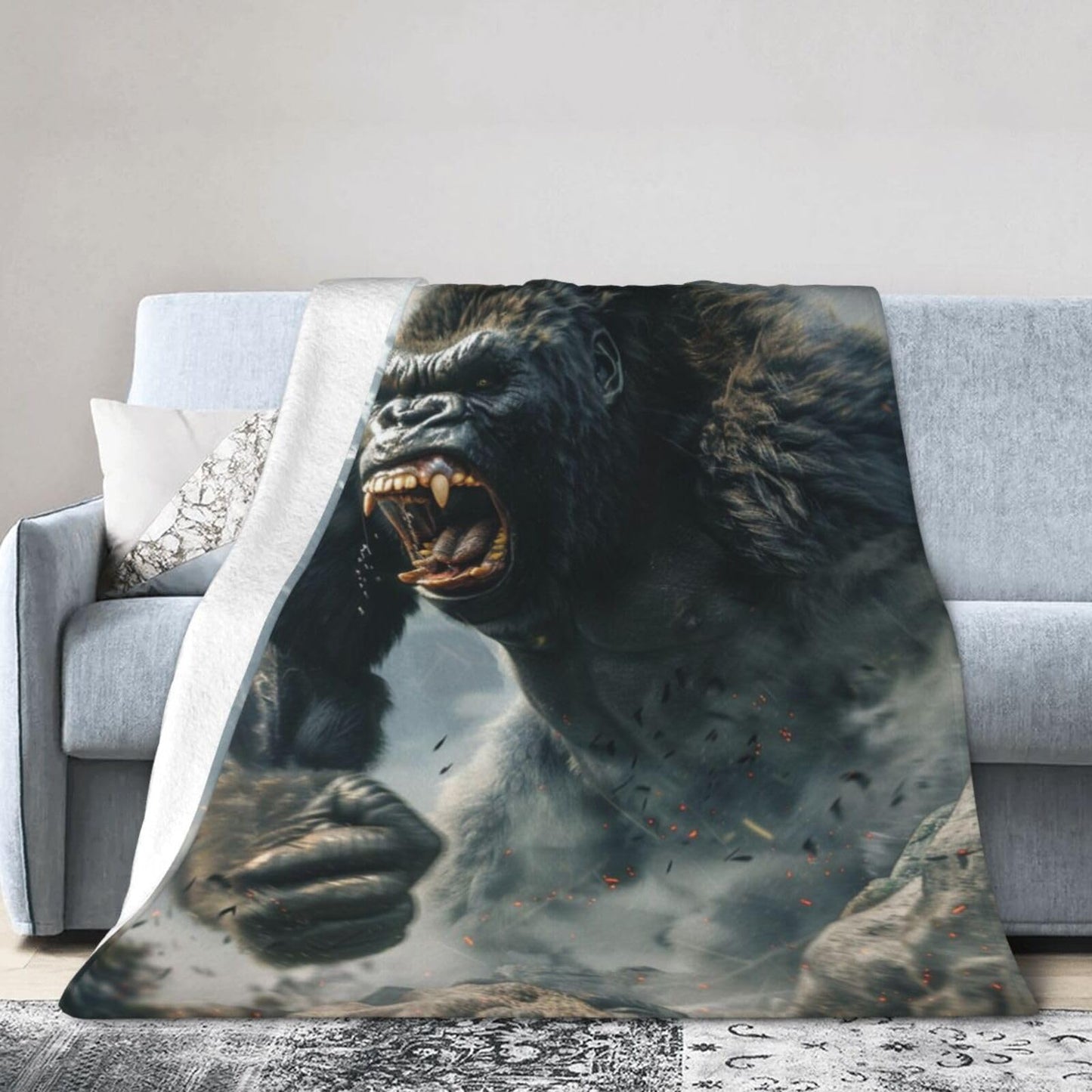 Qycazzw Giant Gorilla Blanket Gifts for Women Girls Kids, Cute Gorillas Throw Blankets, Soft Cozy Flannel Throws for Sofa Couch Bedroom Decor 50x60in