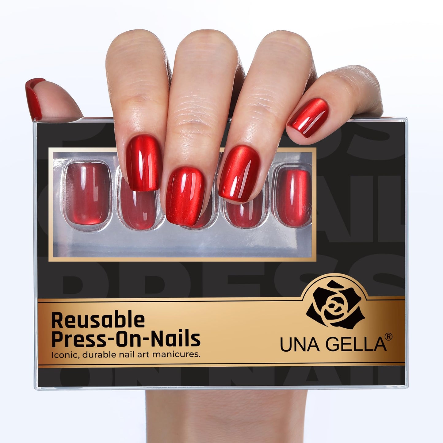 UNA GELLA 32Pcs Soft Gel Press on Nails - 16 Sizes Red Cat Eye Short Square Glue on Nails, Reusable Glitter Velvet Red False Nails, Full Cover Acrylic Nail Kit for Women DIY Home Manicure