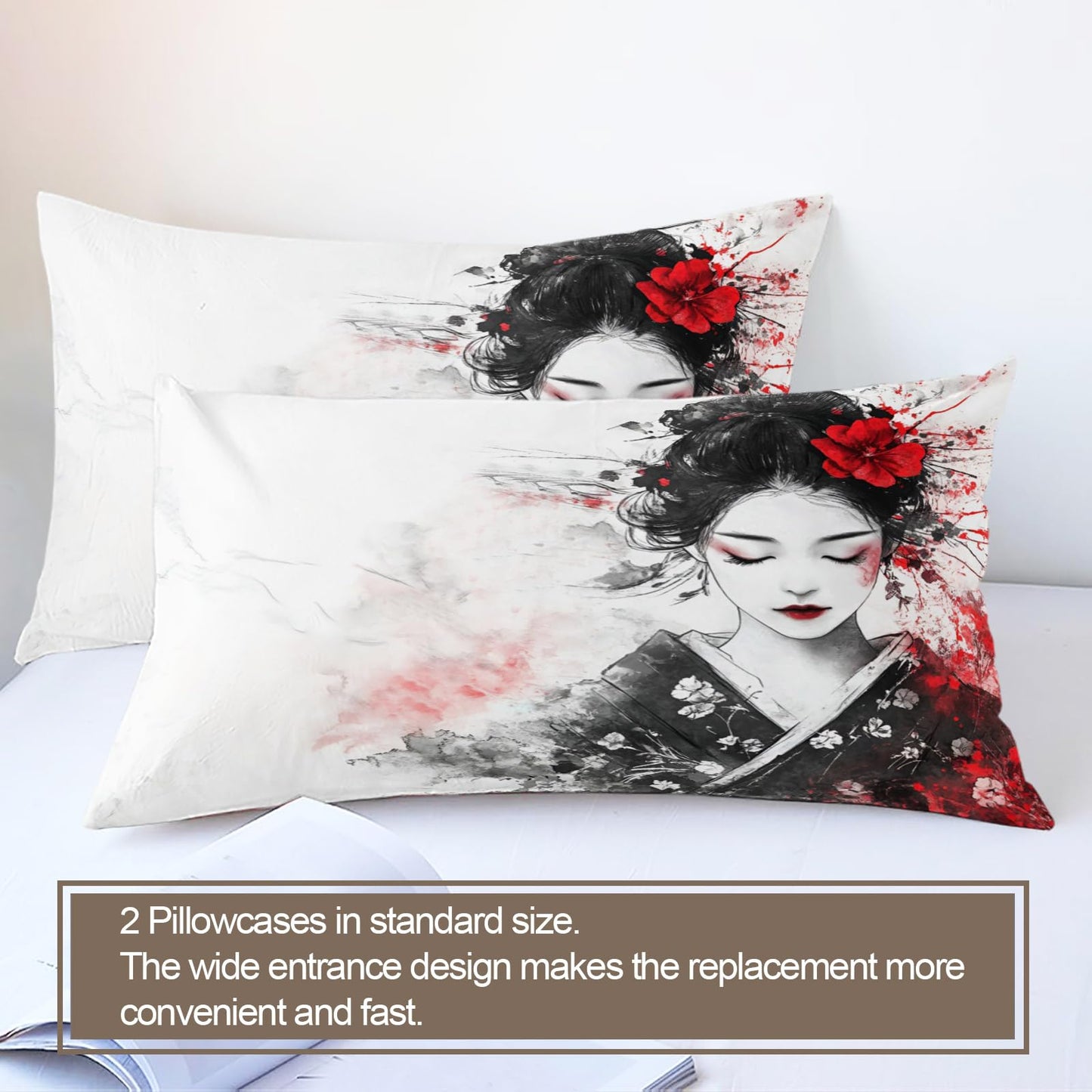 PAISUOQ Kids Duvet Cover Queen Size - Japanese Girl Home Decor & Gifts, 3 Piece Back to School Dorm Bedding, Easy Care Microfiber Comforter Cover & Pillowcases, Traditional Oriental