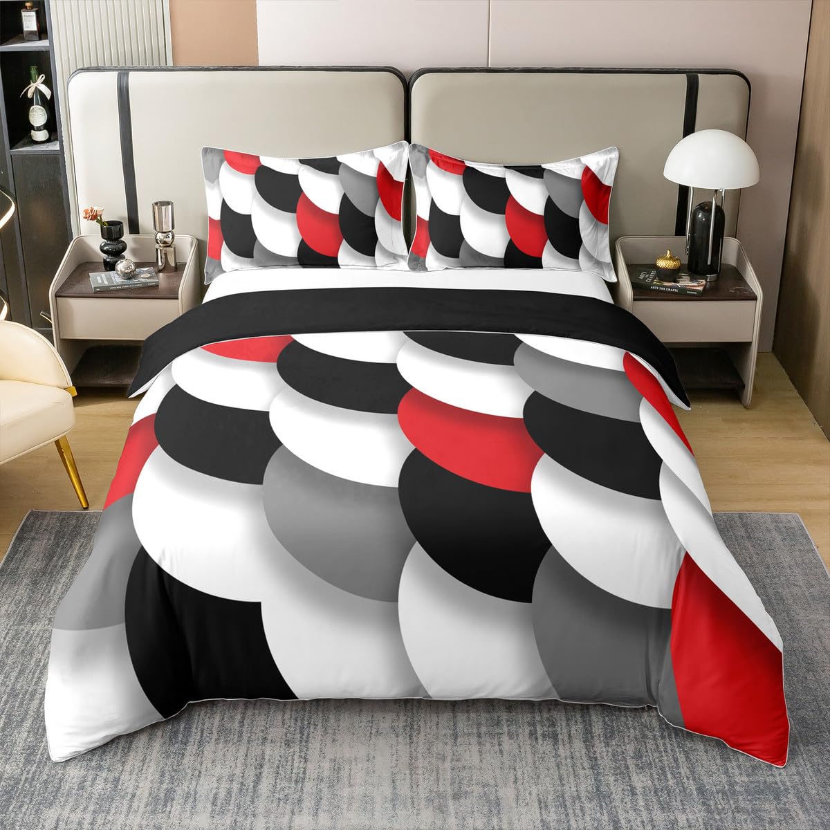 jejeloiu Red Black White Duvet Cover 100% Cotton Geometric Abstract Queen Size Bedding Set for Kids Boys Girls Abstract Art Comforter Cover Soft（No Comforter）