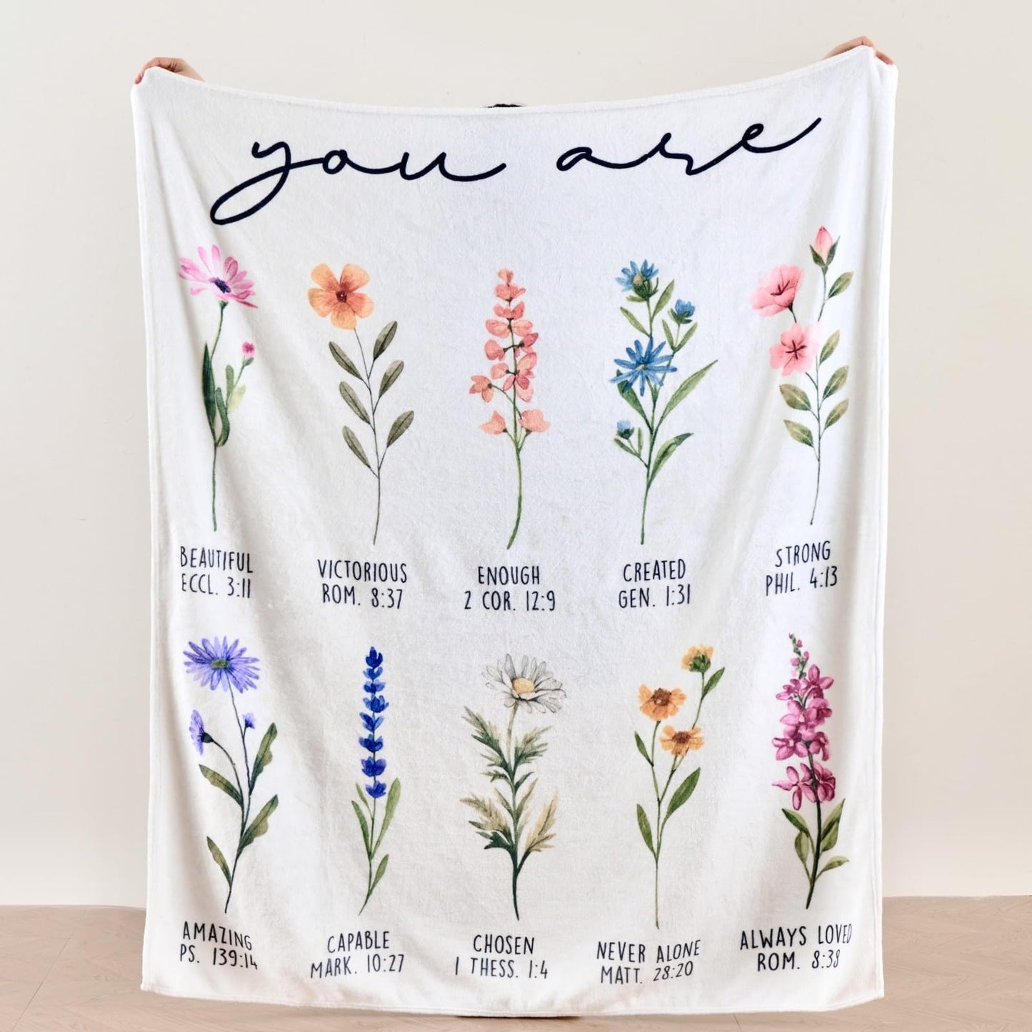 Jungle Star Beige Christian Blanket with God Says You are & Floral Design, Inspirational Religious Gifts for Women - Faith Based Throw Blanket for Mom, Friend, Birthday