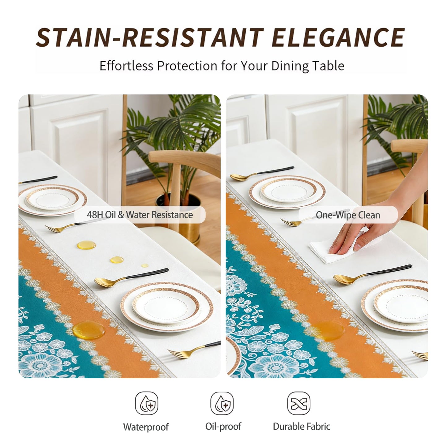Qvthpv 55 * 70 inch Rectangle Tablecloth, Waterproof, oilproof and heatproof Functions，Just Wipe Gently and There's no Need for Washing for Dining Wedding and Outdoor (Lace - Mihua Blue)