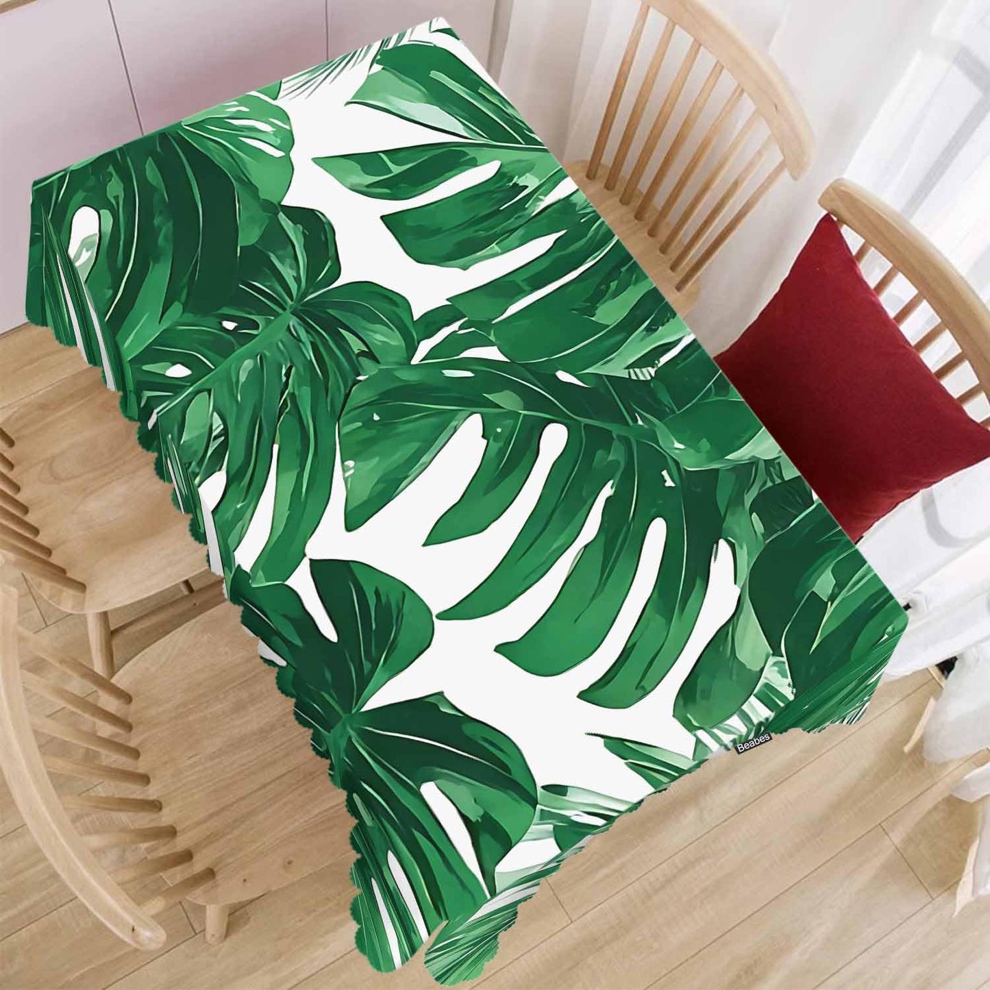 Beabes Palm Leaves Rectangle Tablecloth 52x70 Inch Tropical Beach Palm Leaf Green Dining Table Cloth Table Cover for Home Kitchen Restaurant Party Buffet Picnic, 4-6 Seats