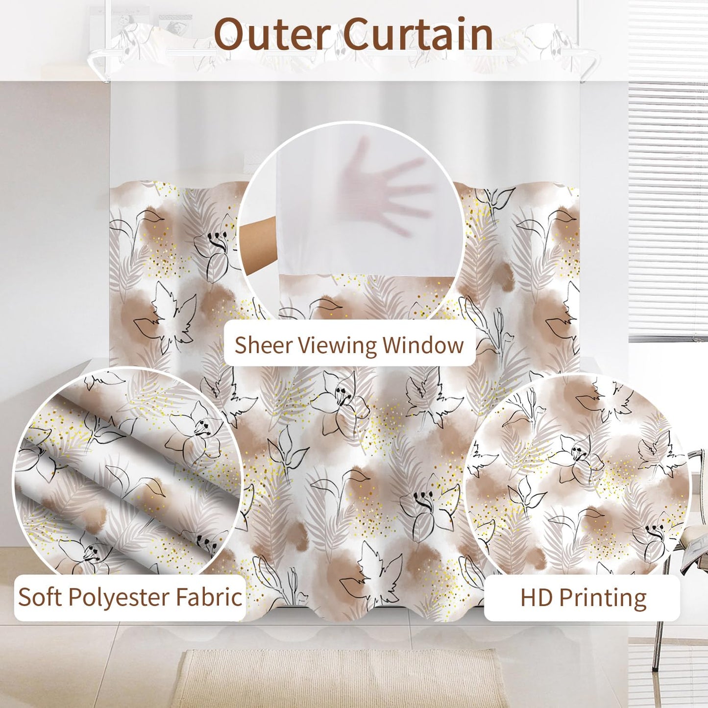 NAEMBCU No Hook Shower Curtain with Snap in Liner Set FYZZ00003