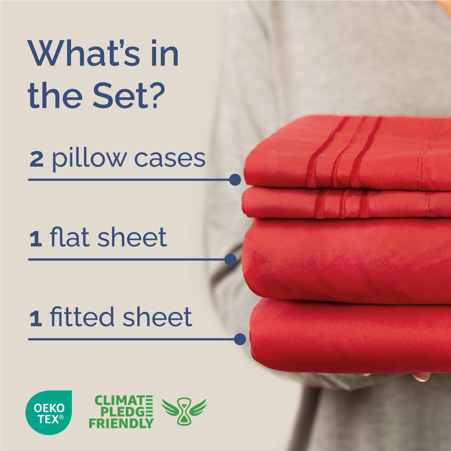 Full Size 4 Piece Sheet Set - Comfy Breathable & Cooling Sheets - Hotel Luxury Bed Sheets for Women & Men - Deep Pockets, Easy-Fit, Extra Soft & Wrinkle Free Sheets - Red Oeko-Tex Bed Sheet Set
