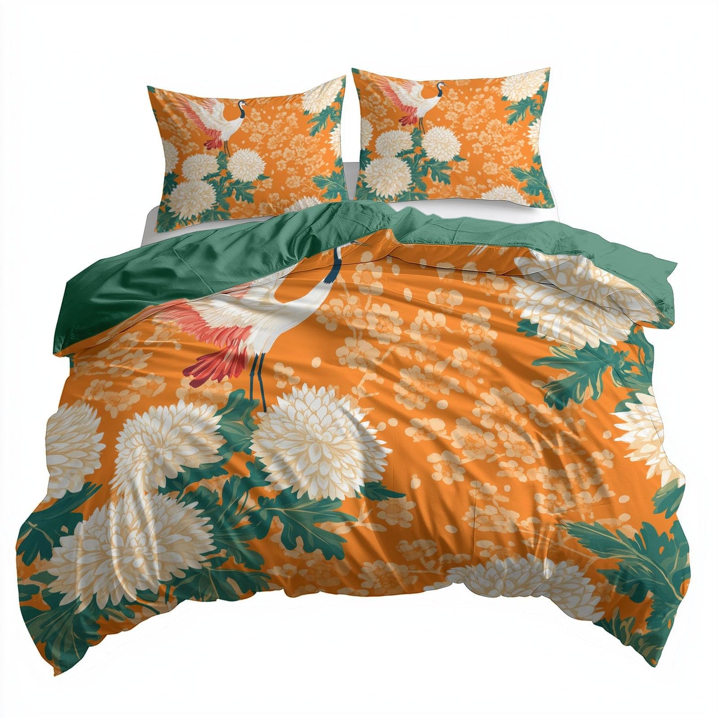 Twin Duvet Cover Set Plants and Flowers Chrysanthemum 1 Soft Bedding Duvet Cover 68×90 Inches with Zipper Closure Dark Green, Ultra Soft, for Kids Boys Girls Teens Bedroom Decor