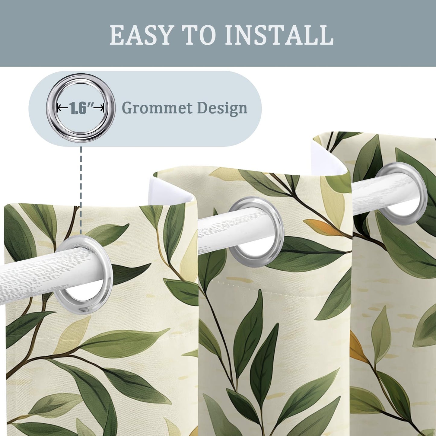 MOBEITI Green Leaf Curtains for Bedroom - Botanical Blackout Curtains for Bedroom Living Room, Leaves Window Curtain, Leaf Home Decor Curtain, Drapes 63 Inches Long 2 Panels Set