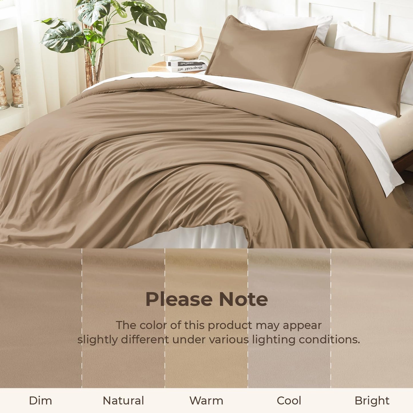 Litanika Taupe Comforter Set King Size, 3 Pieces Solid Bedding Comforter Set, All Season Fluffy Bed Set (104x90In Comforter & 2 Pillowcases)