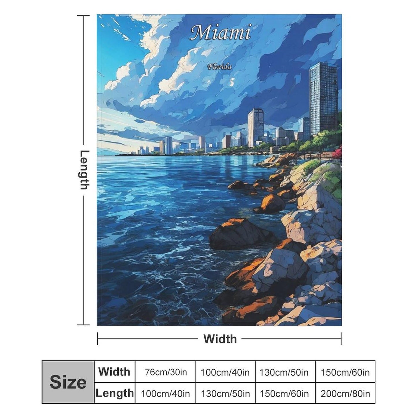 Miami Florida City Skyline Landscape Abstract Blanket Soft Flannel Lightweight Blanket Outdoor Travel Carry Living Room Bedroom Sofa Decoration Gifts 50x60 Inch