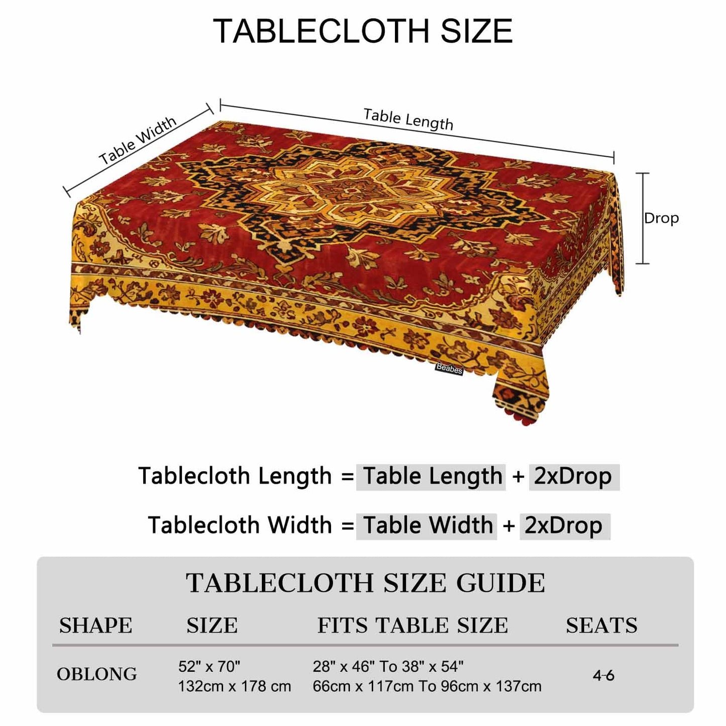 Beabes Rug Dinner Tablecloth Table Cover, Geometric Bohemian Style Carpet Rug 52x70 Inch Table Cloth Dust-Proof Table Cover Protector for Home Restaurant Picnic Camping BBQ Coffee, Red