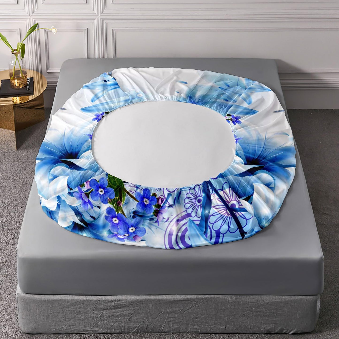 AILONEN Butterfly Fitted Sheet Twin Size Sheets for Girls Women, Blue Lily Flower Bed Sheets,Flying Animals Theme Bedding Set 3 Pieces,Soft Breathable Fitted Sheet and 2 Pillowcases