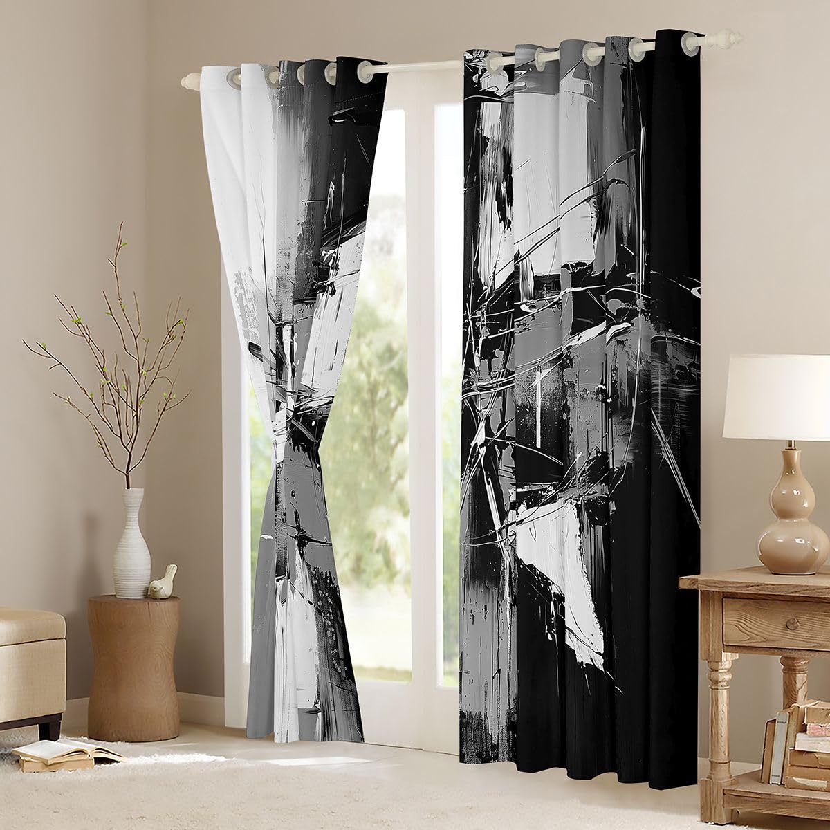Feelyou Abstract Curtains for Bedroom Living Room Modern Abstract Art Blackout Shades Geometric Artistic Smear Room Darkening Curtain Window Treatments, 2 Panels 38 x 45 Inch Decor