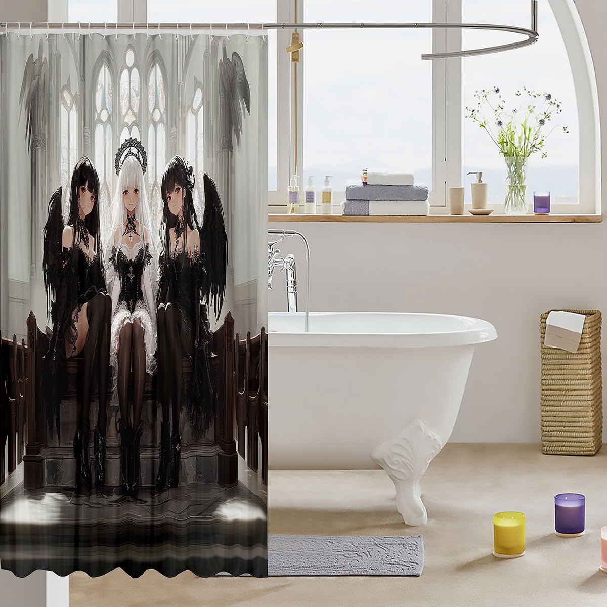 Erosebridal Japanese Anime Bathroom Accessories, Anime Girl Shower Curtain Kawaii Japanese Style Fabric Shower Curtain 72" W X 72" L Cartoon Japan Animation Waterproof Decor for Bathroom Decor