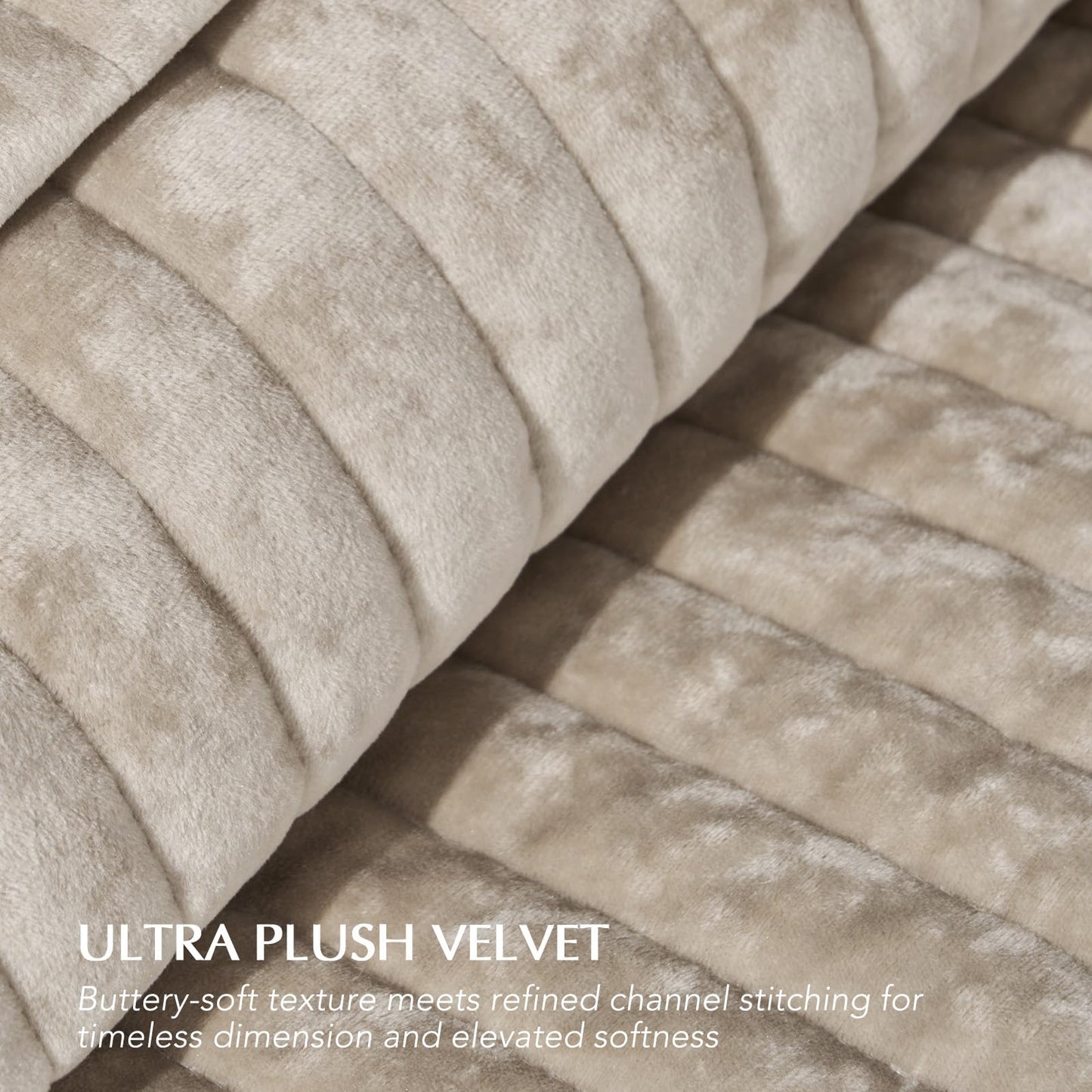 EverGrace Velvet Quilt Set King Size, Luxurious Soft Striped Channel Bedding Set, Lightweight Velvet Comforter for All Season, Oversized Bedspread Coverlet with 2 Matching Shams, Beige Taupe