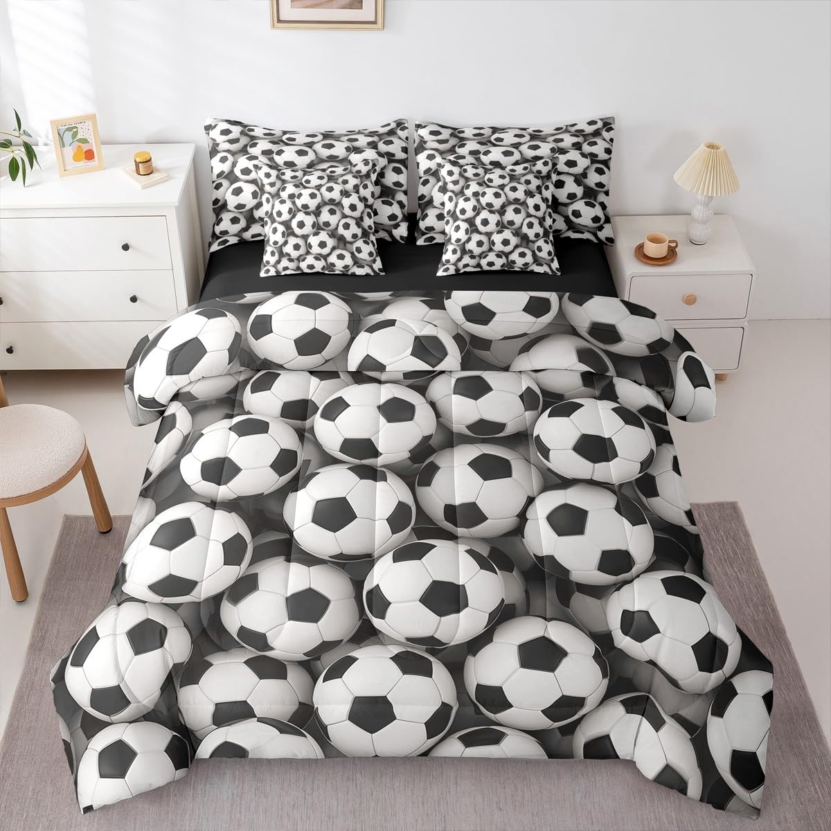 Erosebridal Football Full Comforter Set 7 Pieces, Soccer Match Bed in A Bag for Bedroom, Sport Theme Athletes Bedding Set with Comforters, Sheets, Pillowcases Kid Men Boy Room Decor