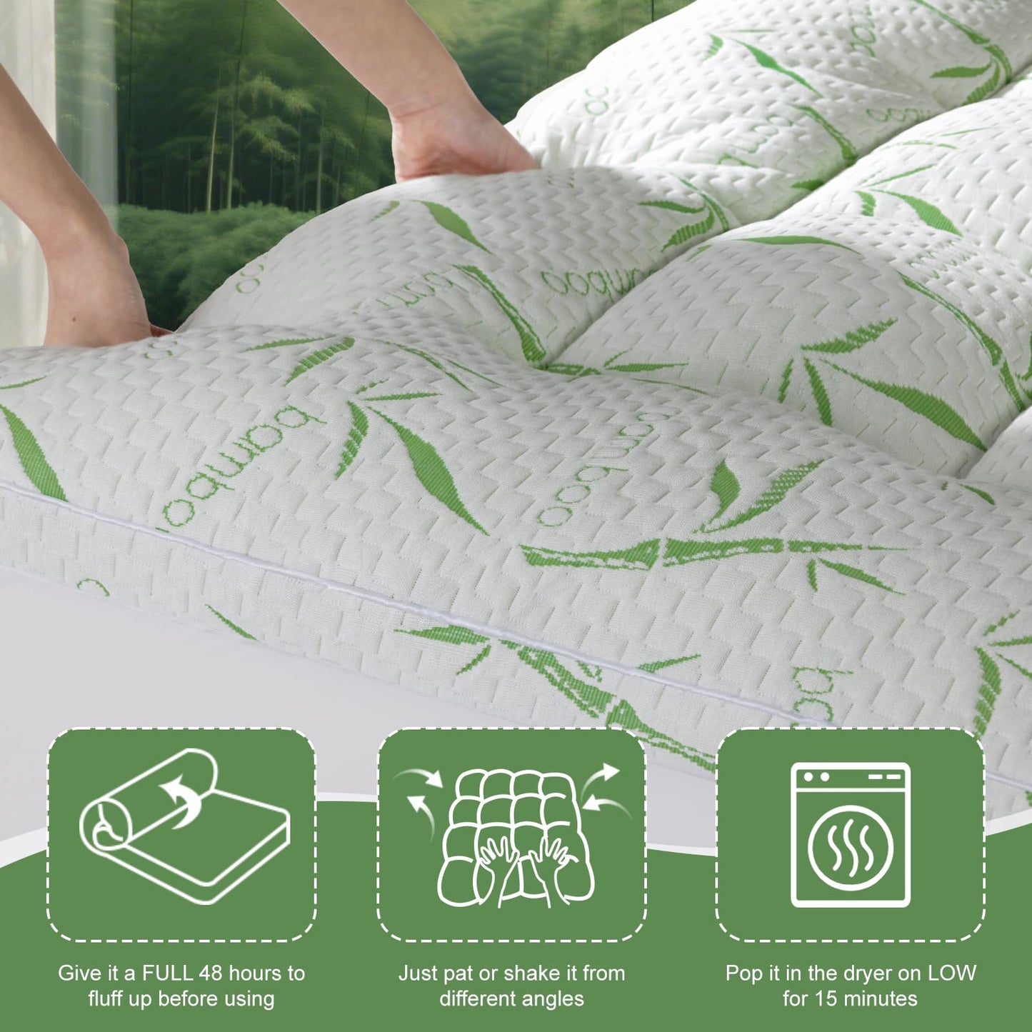 Jov5tic 3 Inch Breathable Mattress Topper - 1500GSM 3D+7D Down Alternative Fill,Viscose Made from,Cooling Firm Pillow Top Mattress Pad (Queen,60"x80")