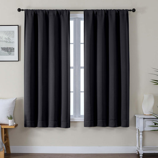 Gwine Black Blackout Curtains for Bedroom 63 Inch Length - Thermal Insulated Light Blocking Window Curtain Panels, Solid Room Darkening Drapes for Living Room, 2 Panels, Each W40 x L63