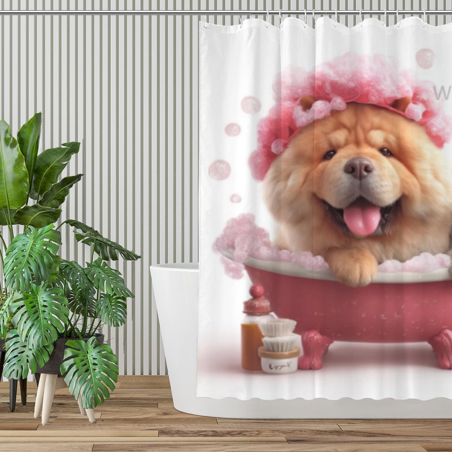 Wordatu Funny Chow-Chow-Dog Shower Curtain Decor Fabric Bathroom Curtains, Kids Children Cartoon Waterproof 72x72 inch with 12 Hooks