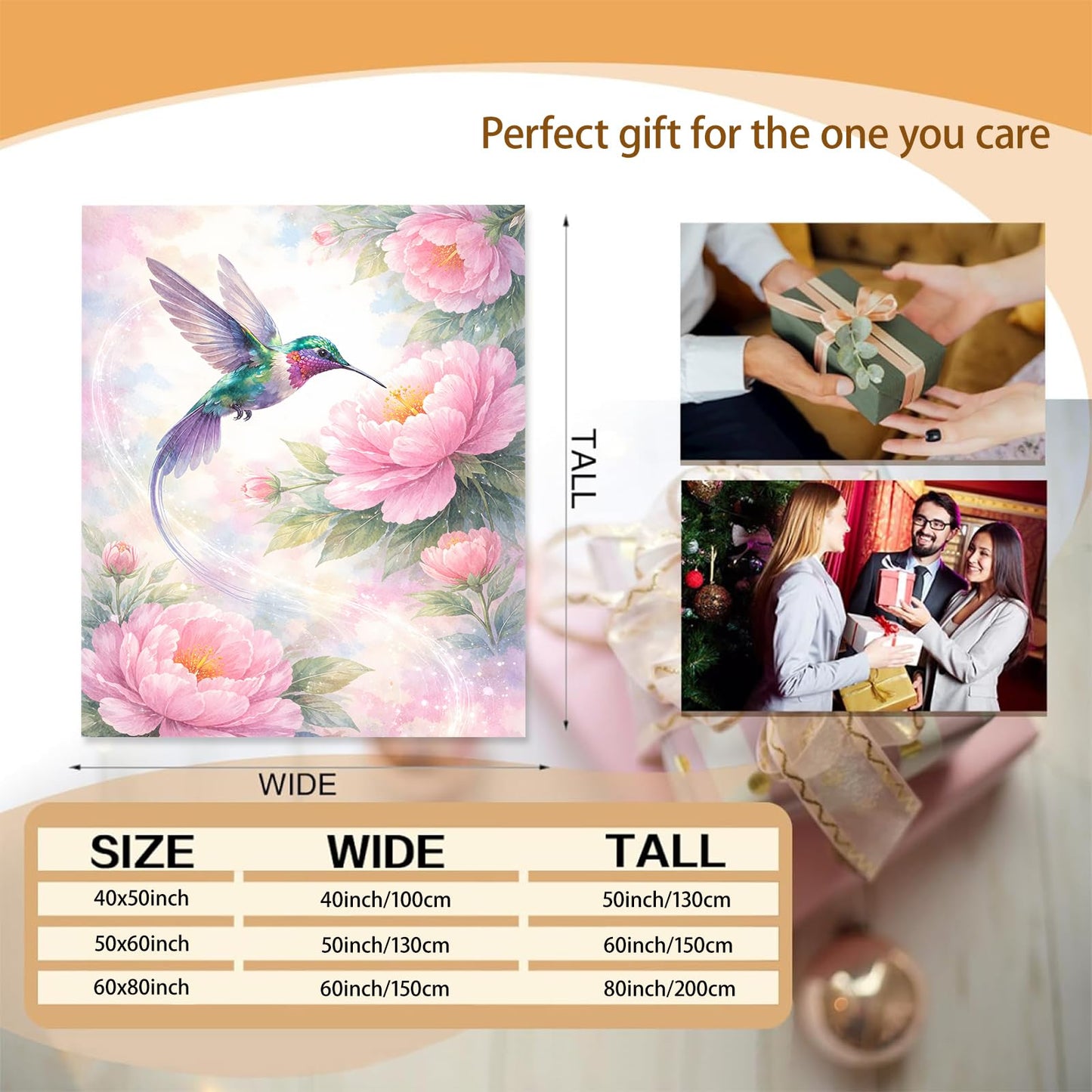 Hummingbird Floral Blanket Gifts for Women Girls Kids, Soft Warm Lightweight Flannel Throw Blankets for Living Room Sofa Home Bedroom Decor 50" x 60"