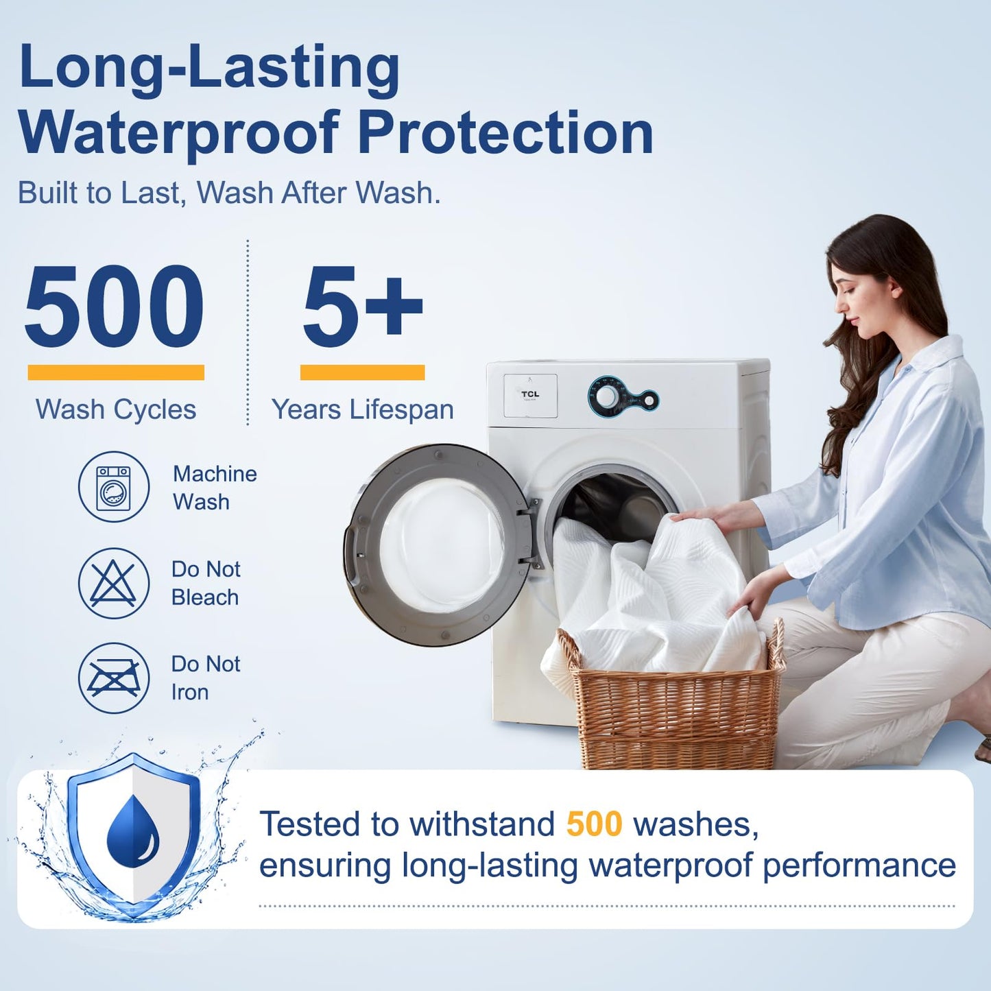 Hisheet Cooling Waterproof Mattress Protector Queen Size, 400GSM 3D Air Fabric Breathable Mattress Cover, Premium Bed Protector with Deep Pockets, Luxury Noiseless Machine Washable Bed Cover, White