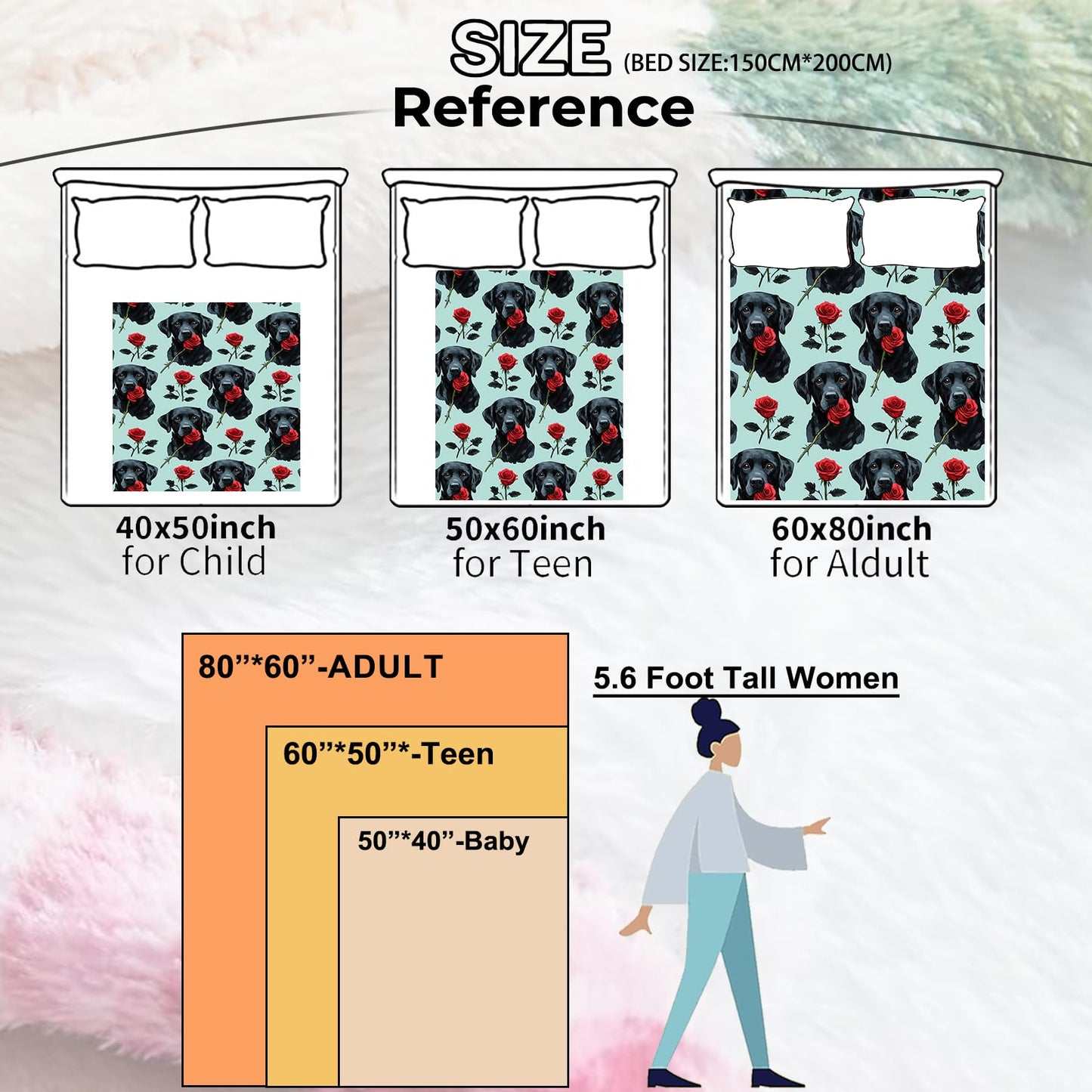 amepay Black Labrador with Red Rose Blanket Gifts for Kids Adult Girls,Puppy Lab Dog Flannel Throw Blankets,Soft Comfy Lightweight for Modern Home Couch Bed Sofa Decor,Pet Lovers 60x50in