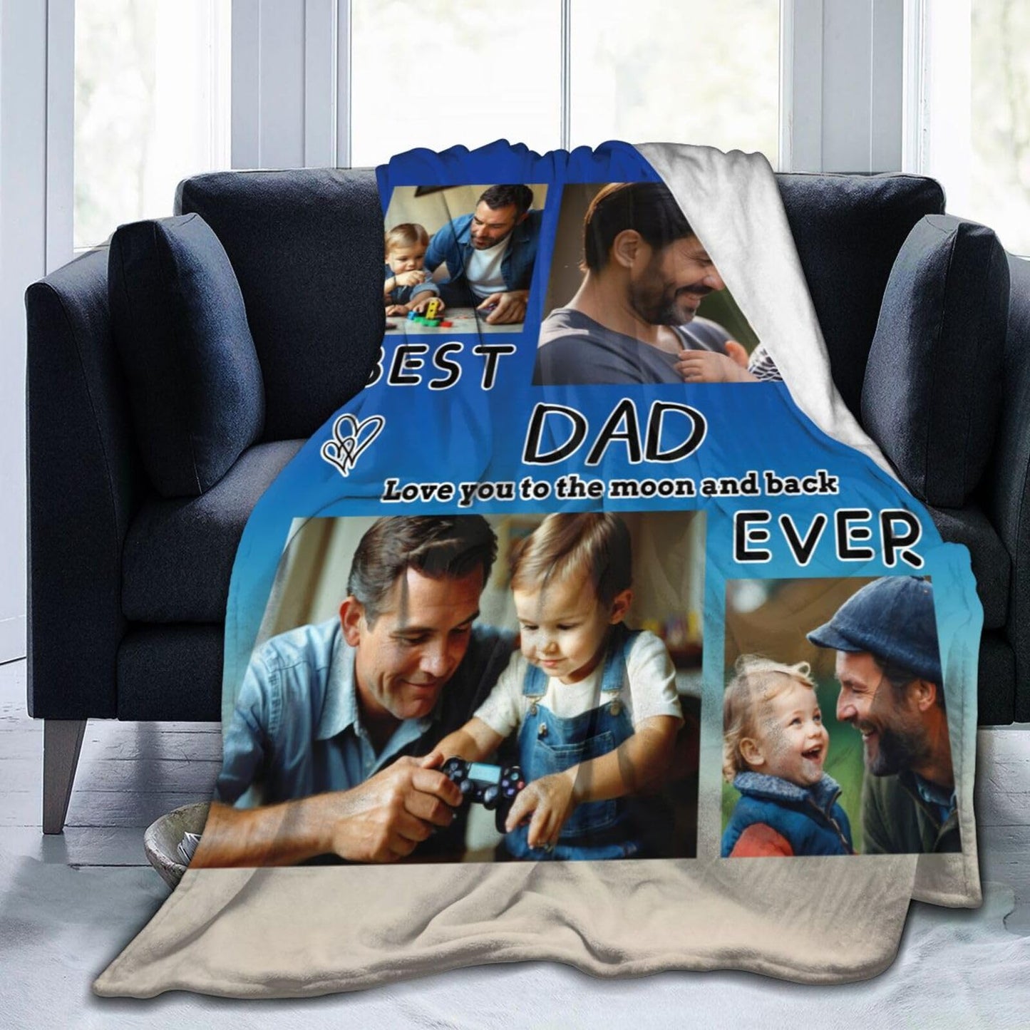Dewoofly Custom Photo Personalized Flannel Throw Blankets Gift for Your Best Dad Ever, Customized Blanket All Seasons for Birthday Father's Day Presents 60"x50" (Print in USA)