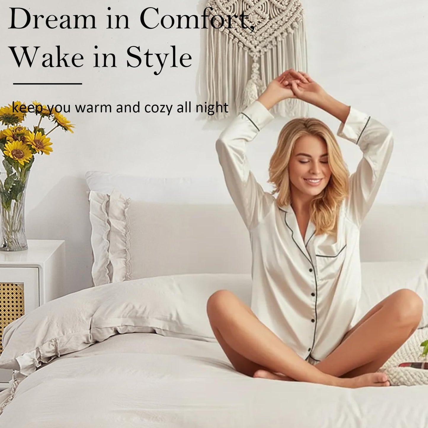 Bedorm Beige Duvet Cover Set Queen Ruffle Bedding Set Pleat Ruffled Shabby Chic Comforter Cover Extra Soft & Easy Care White Boho Duvet Cover with Zipper Closure
