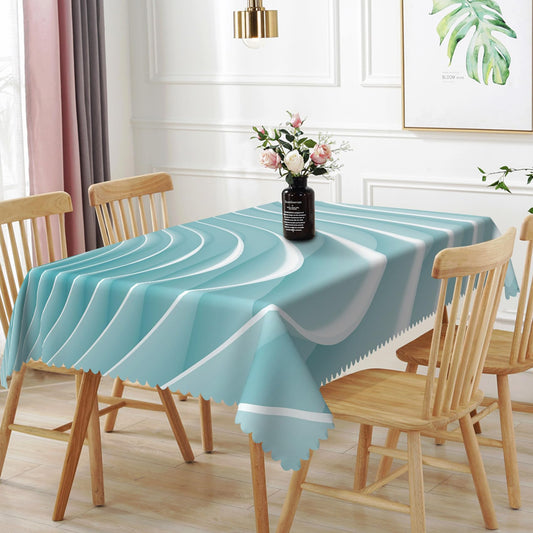 TTQYFNM 52x70inches Abstract 3D Wave Pattern Tablecloth Modern Geometric Gradient Turquoise White Table Covers Waterproof Durable Polyester Fabric Table Cloth for Dining Room Living Room Home Decor