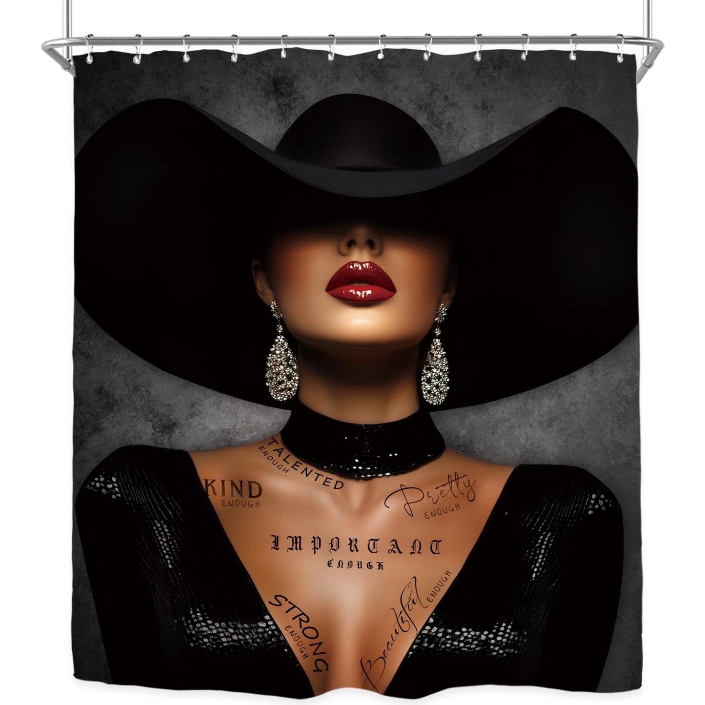 Miyotaa African American Elegant Shower Curtain Set 60Wx71H Inches Lady Inspirational Positive Quotes Motivational Polyester Waterproof Cloth Bathroom Curtain with 12 Hooks