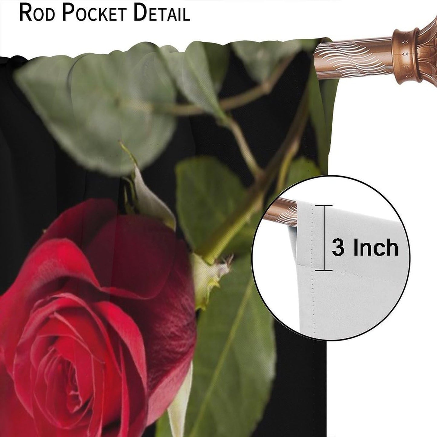 GoDazzling Rustic Romantic Red Rose Curtains, Vintage Floral Leaves Rod Pocket Window Drapes, for Bedroom Living Room 41" W X 45" L (No Blackout)