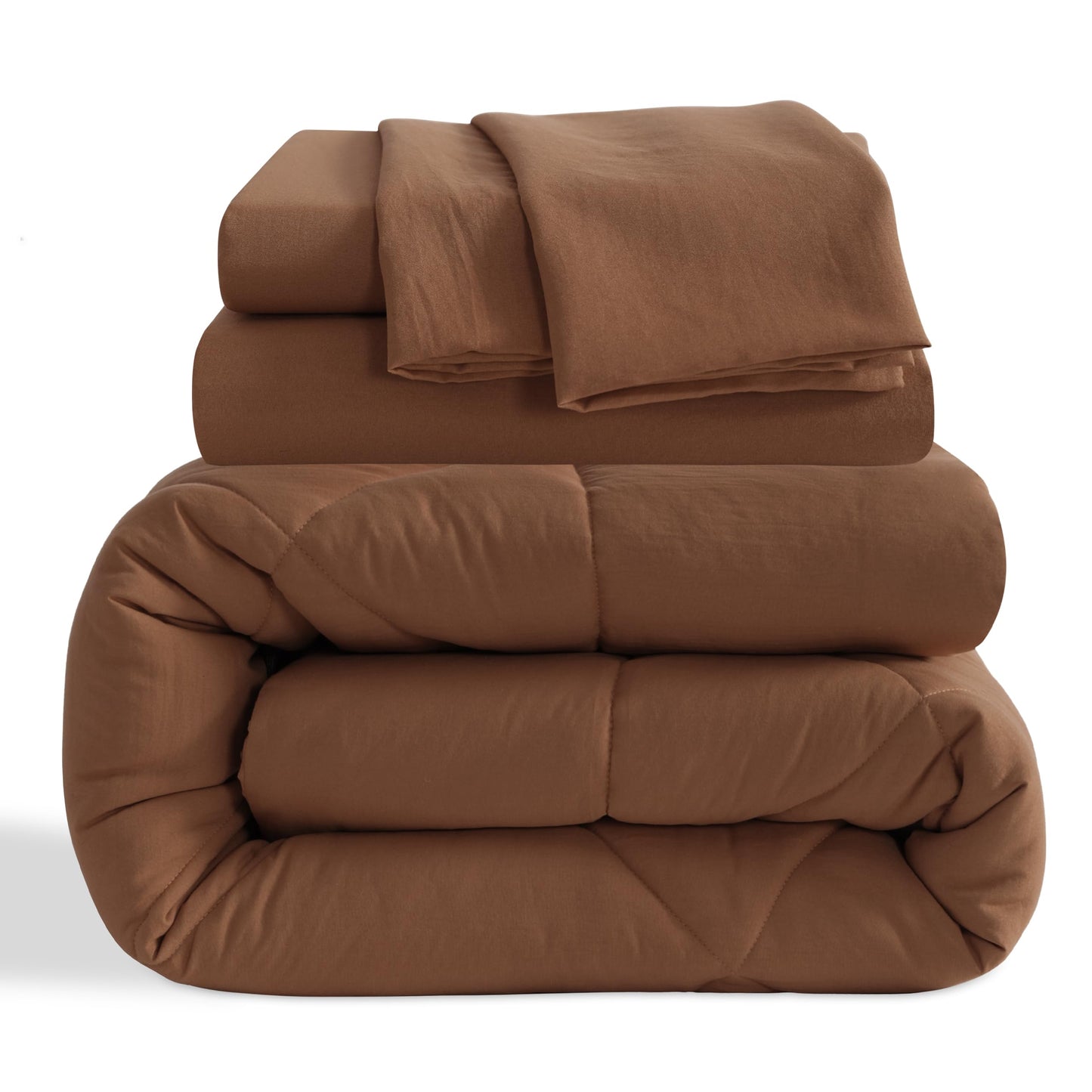 NTBAY Twin Comforter Set with Sheets, 5 Pieces Soft and Breathable Twin Bedding Set, Twin Bed in a Bag, Down Alternative Comforter Set Solid Color All Season, Kids Bedding Set, Brown
