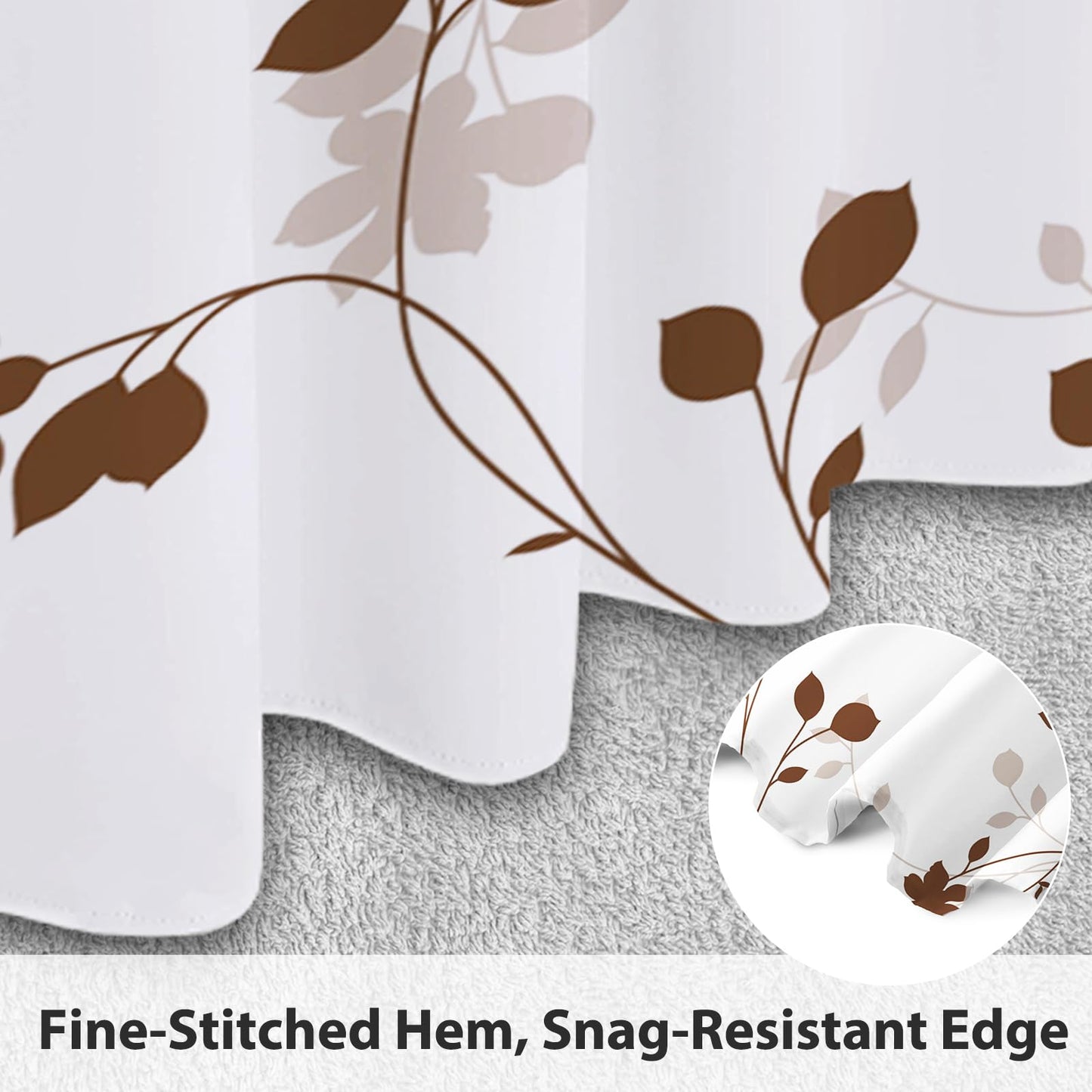 GICDSU Brown Plant Leaves Shower Curtain, Waterproof Fabric Shower Curtain Set with 12 Hooks, Modern Farmhouse Leaf Pattern Shower Curtains for Bathroom, 72x72 Inches