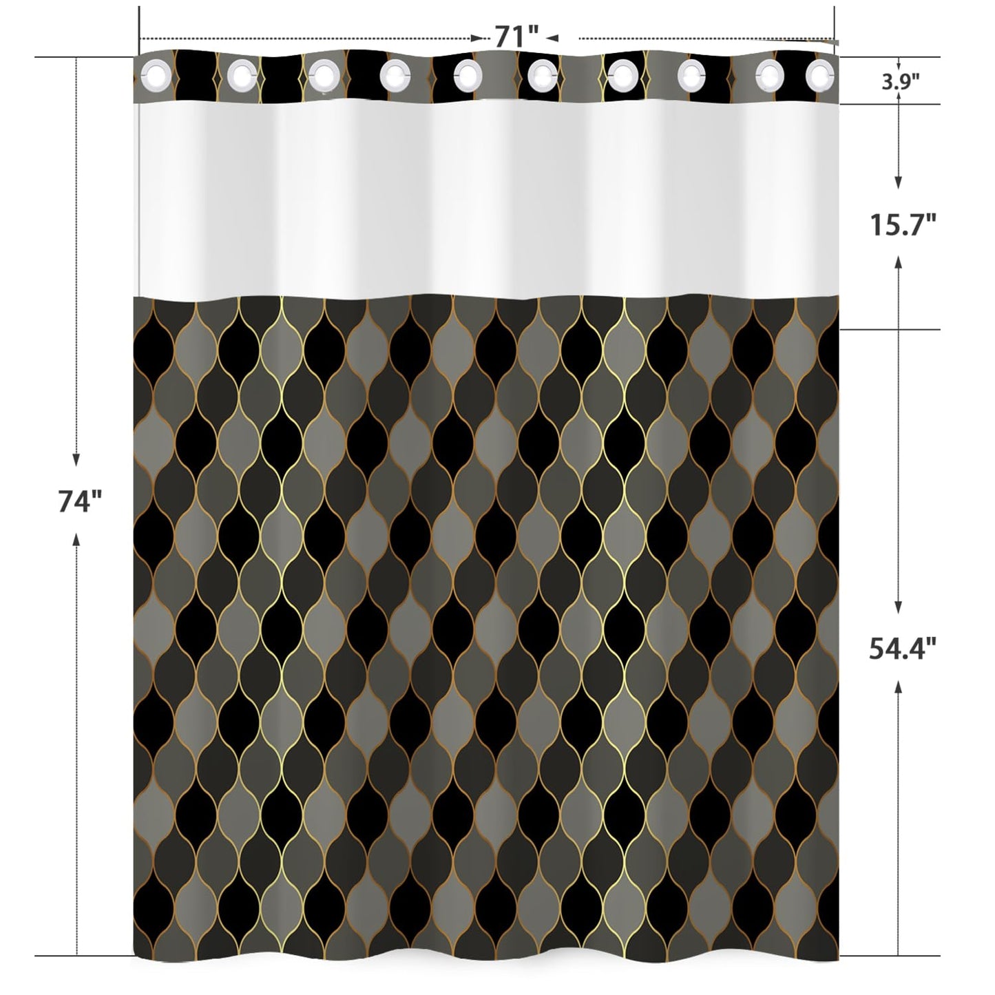 NAEMBCU No Hook Geometric Shower Curtain and Liner Set 71 x 74 Inches