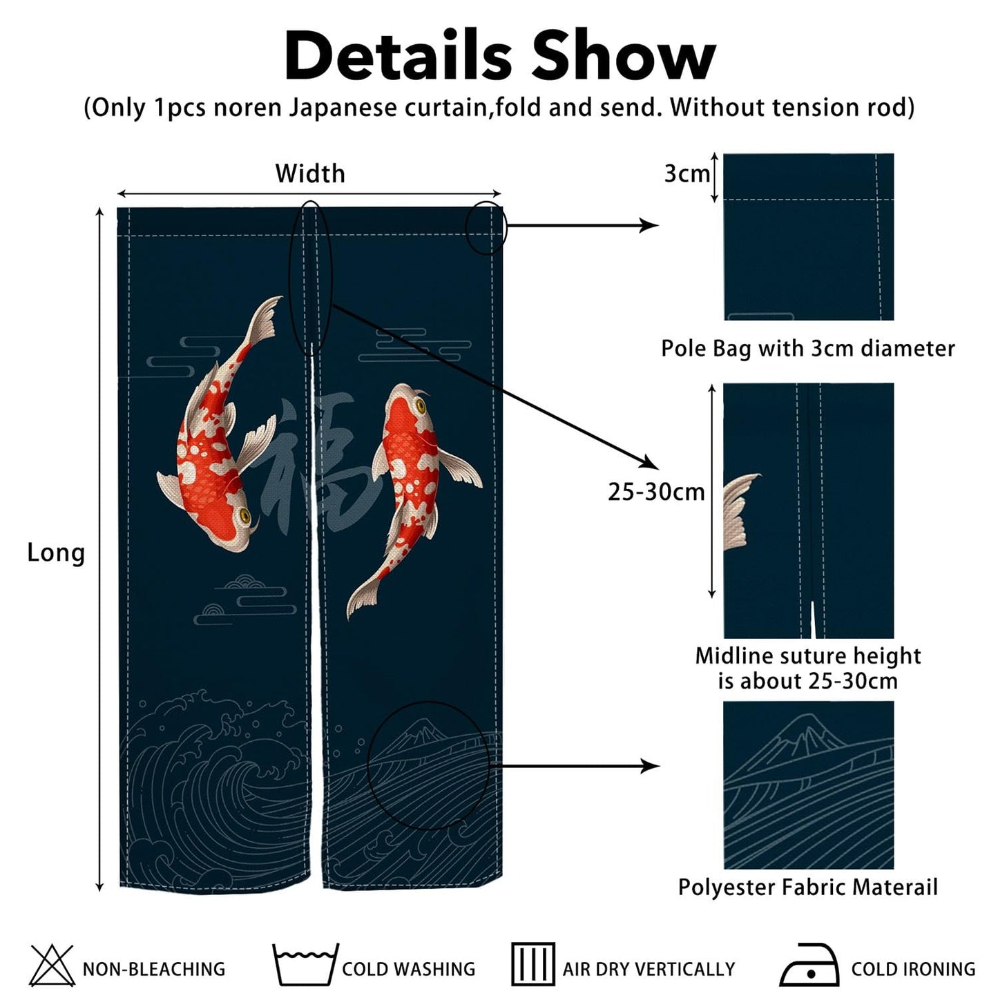 Leowefowa Chinese Koi Fish Doorway Curtain Traditional Fu Carps Printing Window Treatment Feng Shui Japanese Noren Curtain Door Tapestry for Room Privacy Partition Kitchen Home Decor, 33.5"x 70.9"