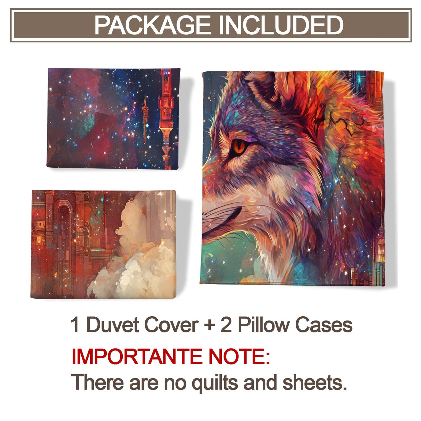 PAISUOQ Wolf Print Bedding, City Wolf Duvet Cover Full, Fantasy Animals Comforter Cover with Zipper Ties, 3 Pieces with 2 Pillowcases, Home Decor & Gifts