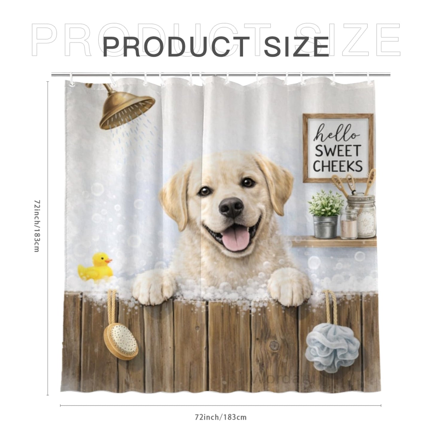 Wordatu Funny Labrador Retriever Farmhouse Shower Curtain 72x72 Inch Rustic Hilarious Pet Animal Country Bathroom Set Accessories Decor with 12 Hooks