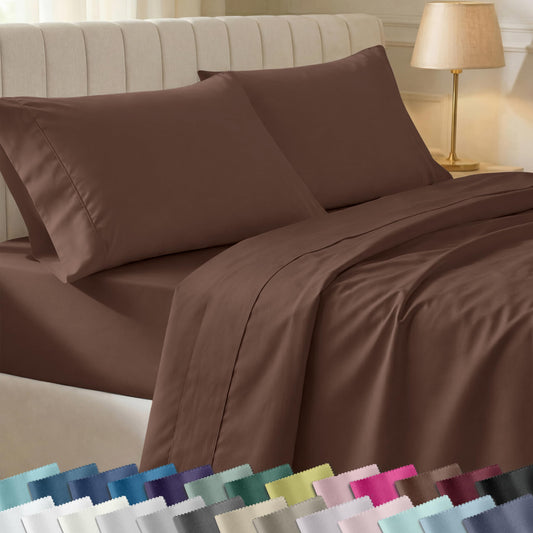California Design Den Soft 100% Cotton Bed Sheets Queen Size Set, 400 Thread Count Good Housekeeping Award Winner, Silky Smooth Sateen, Deep Pocket Queen Bed Sheet Set - Espresso Chocolate Brown