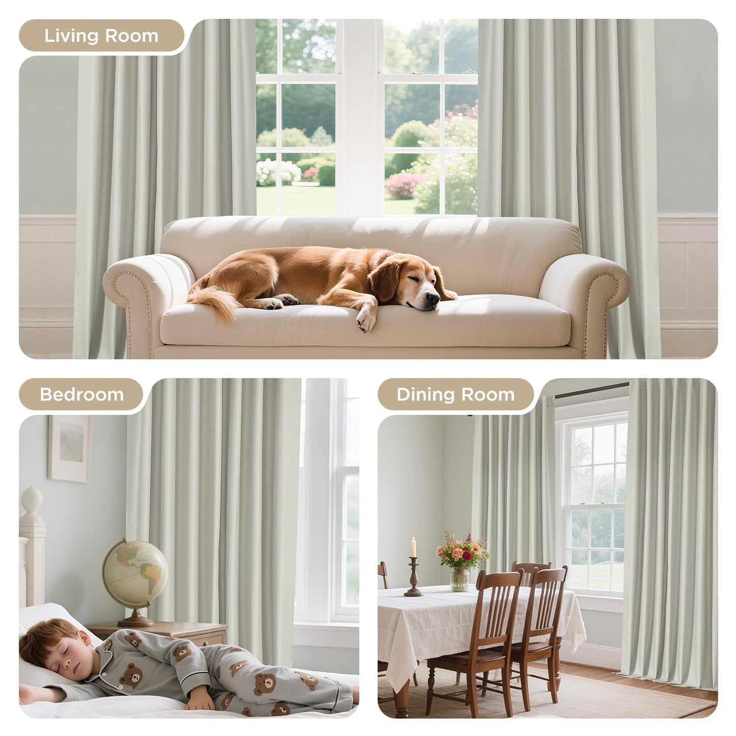 Joydeco Black Out Curtain 72 Inch Long - 100% Blackout Living Room Curtains 2 Panels, Rod Pocket & Back Tabs Thermal Insulated Window Drapes for Bedroom (Sandshell,52" Wx72 L)